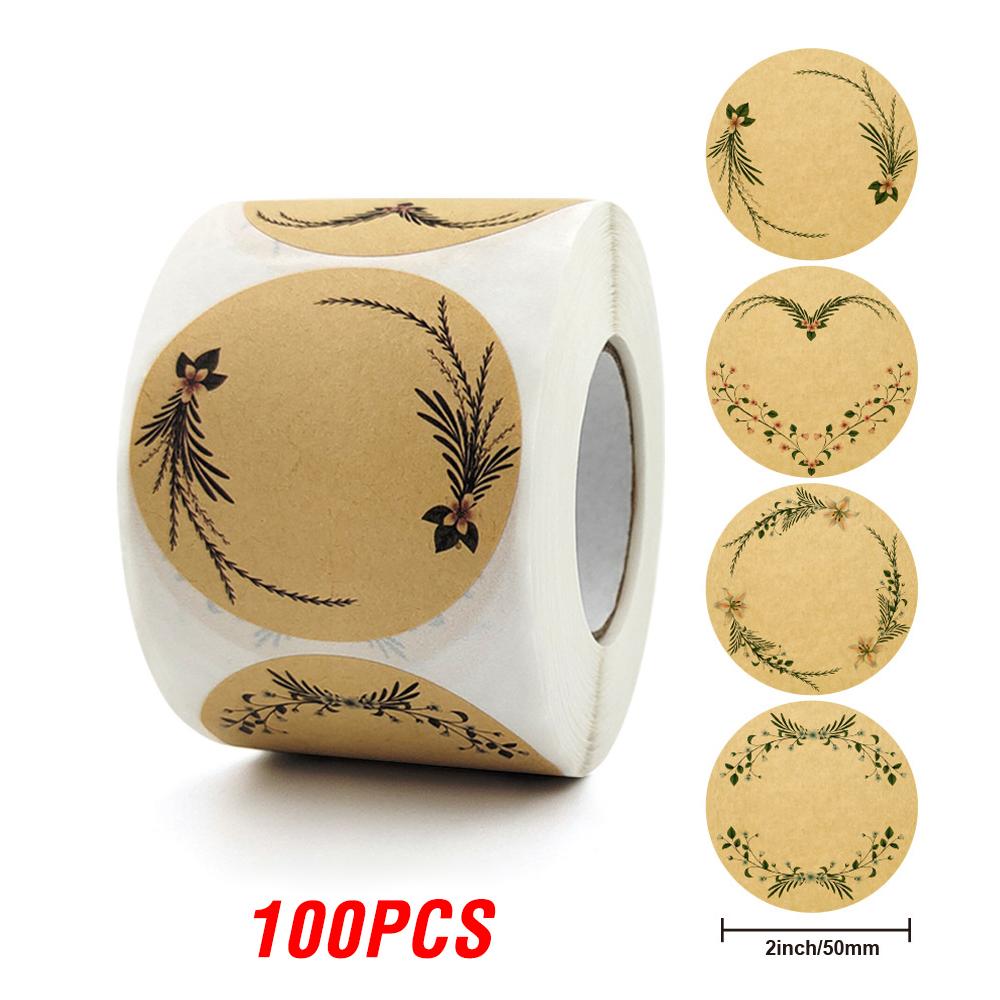 100-500 Pcs 2 Inch 5cm Kraft Paper Flowers Thank You Label Stickers for Gift Card Package Party Wrapping Baking Small Business