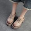 Johnature Vintage Genuine Leather British Style Pumps Versatile Thick Sole Lace-up Women's Shoes