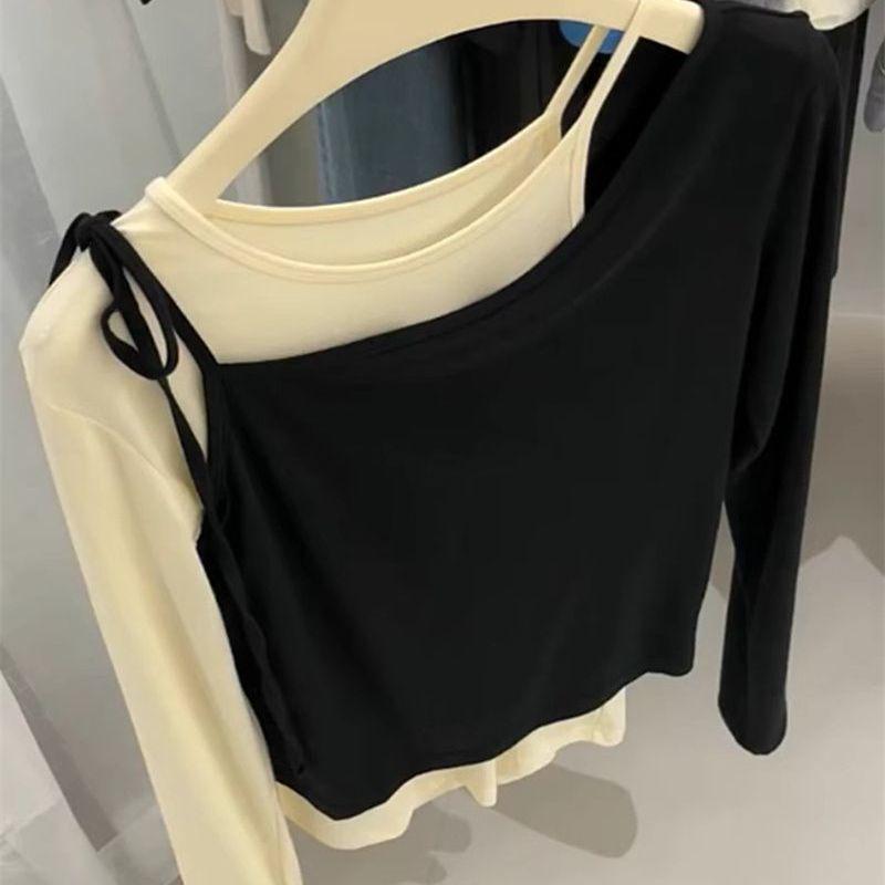 Chic French Color-Block Patchwork Long-Sleeve Shirt for Women - Perfect for Autumn and Winter