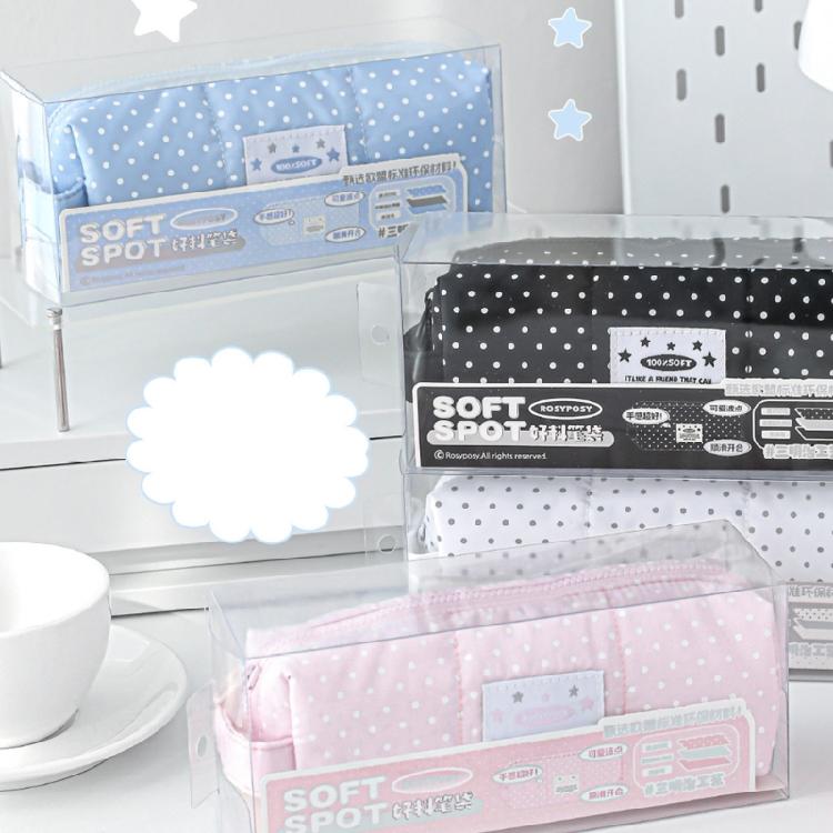 Dotted Print Pencil Bag High Capacity Cloth Pencil Case Multi Compartments Zippered Pen Storage Bag for Student Teen