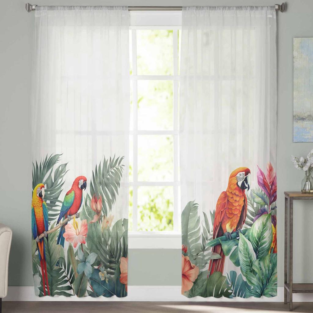 Summer Tropical Rainforest Plants Tulle Window Curtains for Bedroom Luxury Home Decor Drapes in Living Room Chiffon Panels
