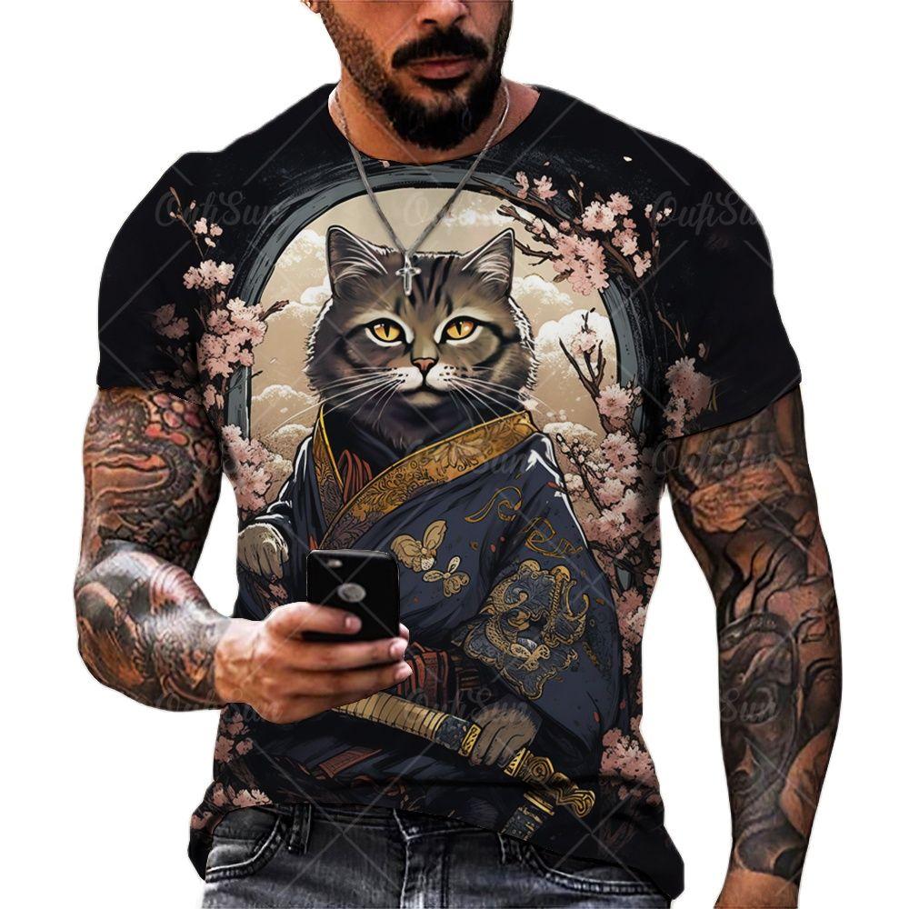 Vintage T-Shirts For Men 3D Cat Printed Short Sleeve Tops Summer Fashion Animal T Shirt Street Oversized Tee Shirt Men Clothing