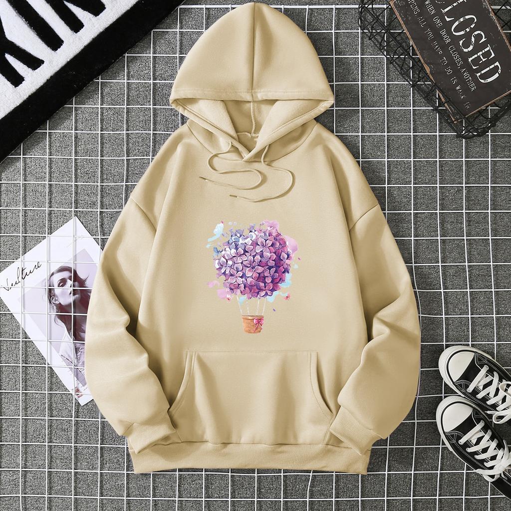 European and American printed hooded long-sleeved women's sweater large size European size loose