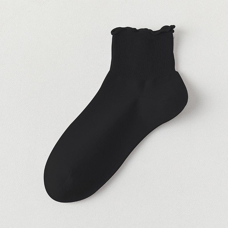 Women's Lace Loose-fitting Short Socks, Loose and Thin-mouthed Maternity Socks, Black Fungus and Lotus Leaf Rim Summer Socks