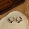 E135 French Metal Hollow Crescent Earrings - 18K Gold Titanium Steel, Fashionable Retro Style