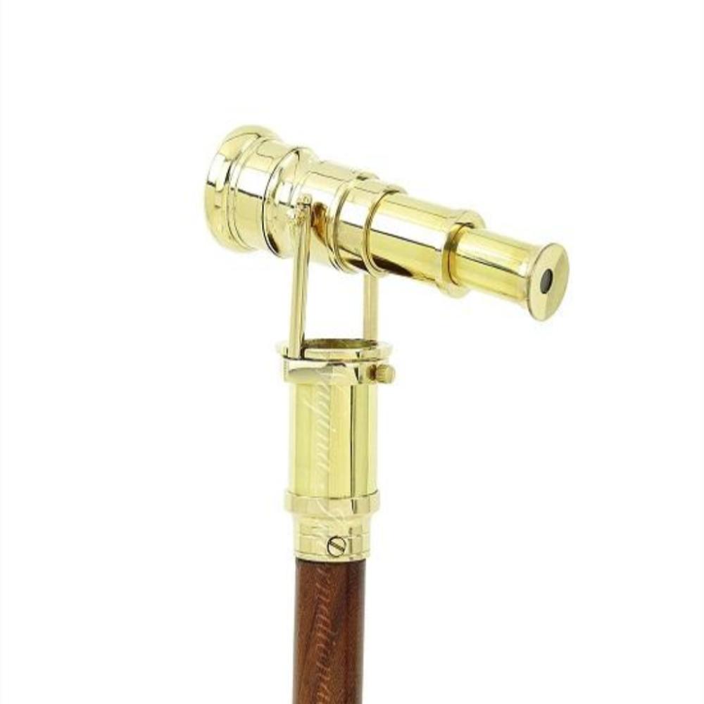 Wooden Folding Nautical Walking Cane Stick Hidden Brass Telescope