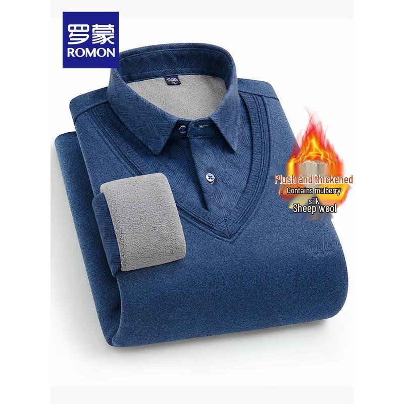 ROMON Men's Faux Two-Piece Warm Knit Pullover 7Z111605