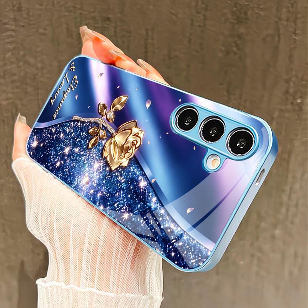 Blue Purple Golden Rose Phone Case S26 Ultra Case S25 Ultra Case Glass for Samsung Galaxy S26 S25 S24 S23 S22 FE,Ultra,Plus