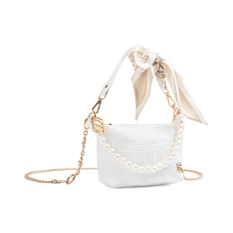 Dior [Maßgeschneiderte Kosmetiktasche] Weißer Tee Qinghuan Jinghe Seidenschal Schleifenverzierung Sanftes Französisches Polyesterfaser Weißer Aufbewahrungsbeutel Tragbar