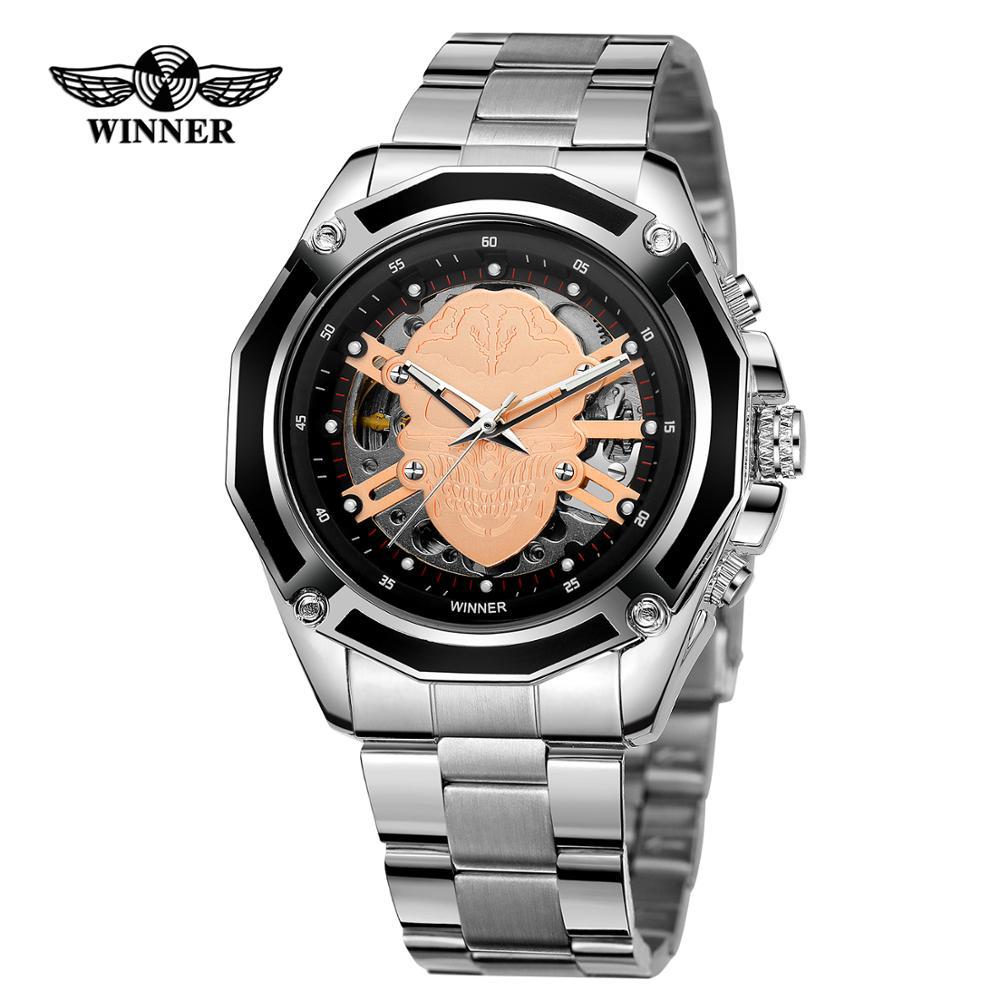 T-winner Men's Fashion Casual Hollow Skull Waterproof Automatic Mechanical Watch