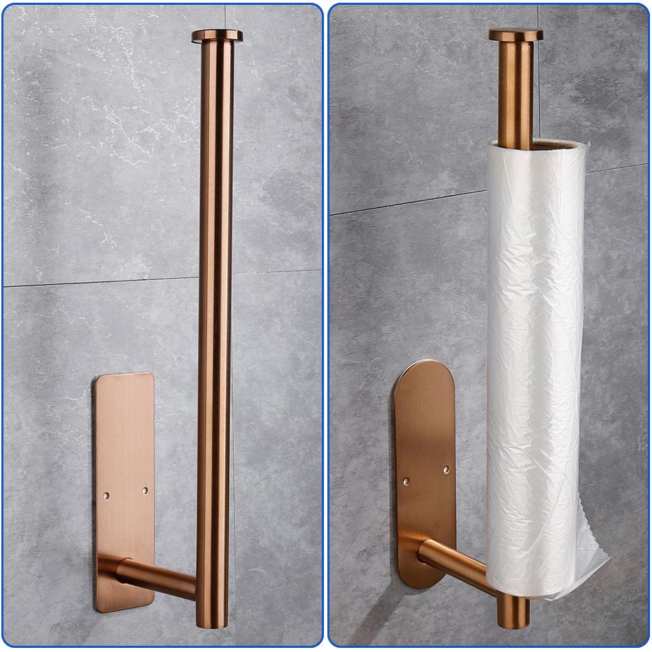 304 Stainless Steel Paper Holder Adhesive Wall Rose Gold Bathroom Kitchen Toilet Paper Towel Holder Tissue Roll Hanger Bar Rail