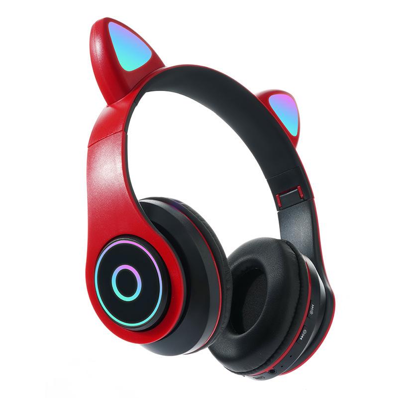 

Bluetooth-гарнитура с кошачьими ушками, складная, светящаяся, стереоаудиогарнитура, игровая гарнитура Cat ear upgrade красный