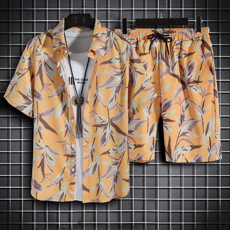 Abbigliamento da spiaggia per uomo Set da 2 pezzi Camicia hawaiana e pantaloncini ad asciugatura rapida Set Abbigliamento moda uomo Stampa Abiti casual estivi