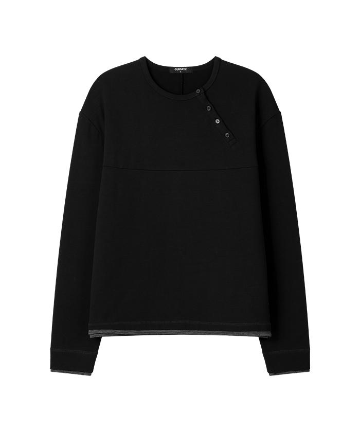 Awodeijeu Layered Stripe Henley Neck Long Sleeve [Black]