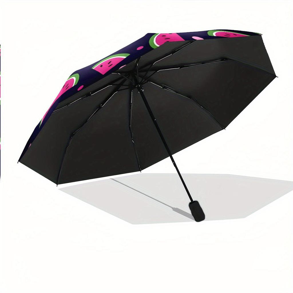 Compact Umbrella Featuring a Watermelon Slice Design Against a Deep Navy Backdrop, Perfect As a Creative Gift for Christmas An