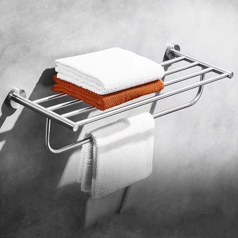Wall-Mounted 304 Stainless Steel Bathroom Towel Rack and Storage Shelf