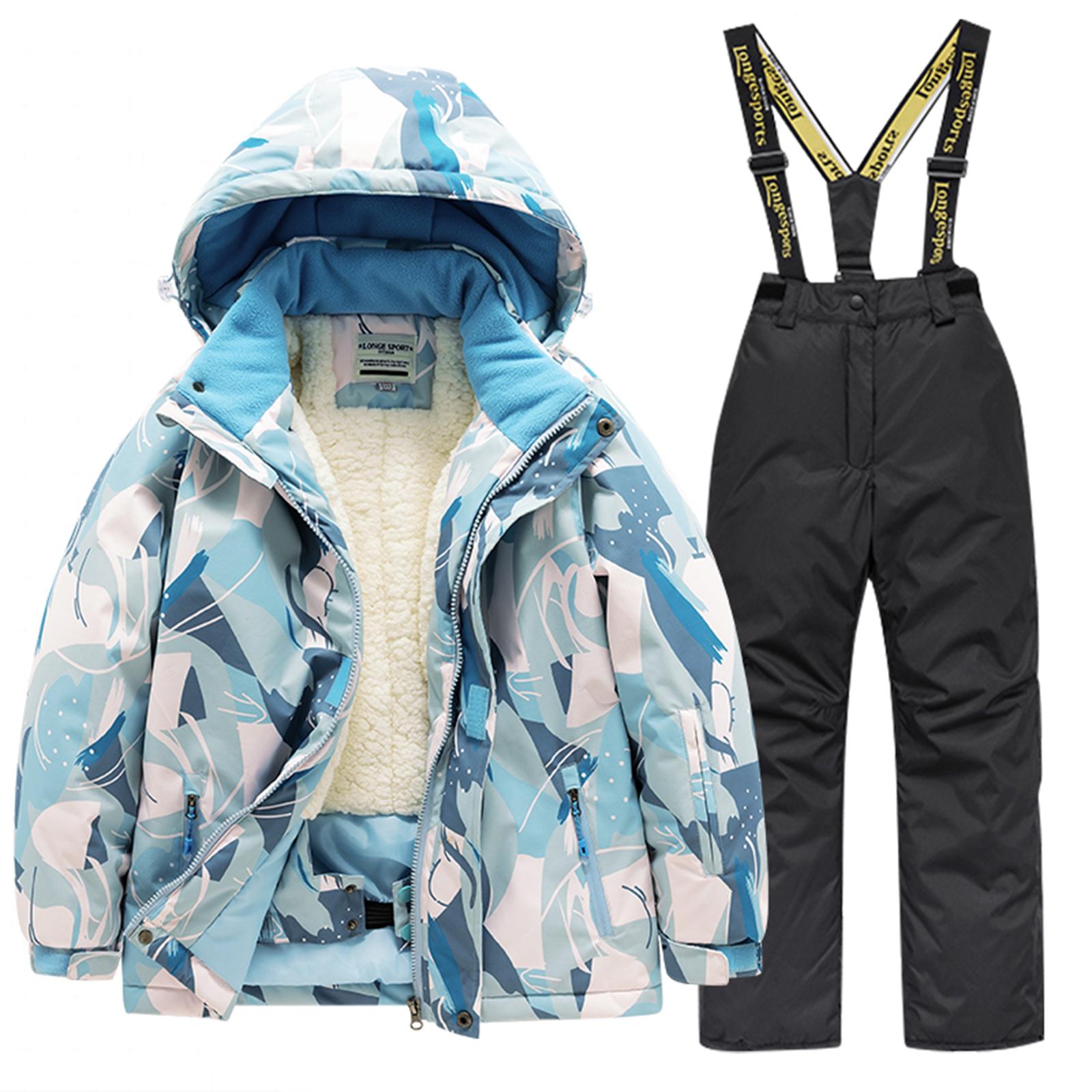 

Детский модный лыжный комплект для мальчиков и девочек, утолщенный водонепроницаемый теплый лыжный костюм, куртка и брюки, комплект 10 чёрный