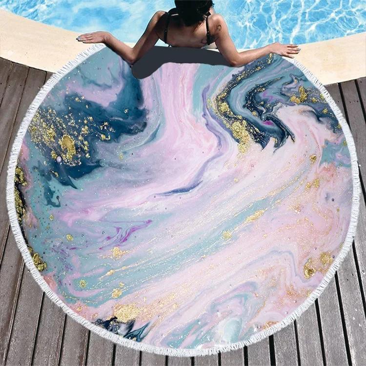 Big Round Beach Towel Colorful Quicksand Print Shower Bath Towels Creative Funny Abstract Beach Blanket Cover  New