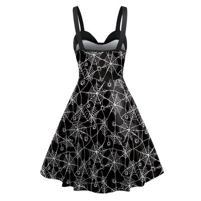 Halloween Skirt Women's Dress New Skeleton Spider Web Digital Printing Suspender Vest Dress Women