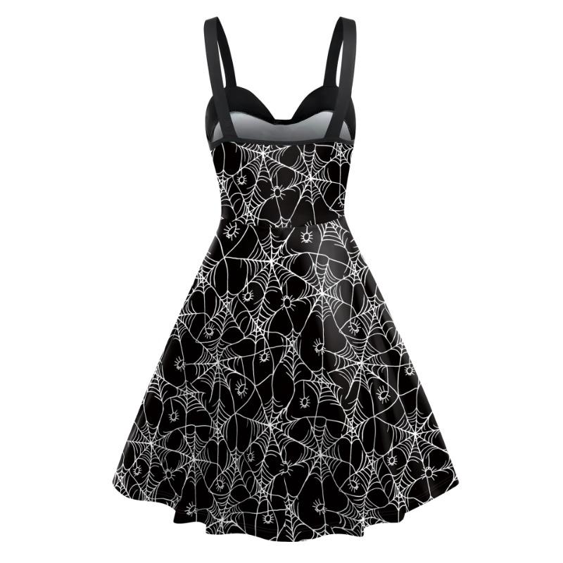 Halloween skirt women's dress new skeleton spider web digital printing suspender vest dress women