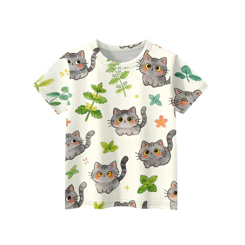Kids Short Sleeve T Shirt Casual Loose Fit Crew Neck Top with Animal Print Soft Comfortable Fabric Suitable for Everyday Wear