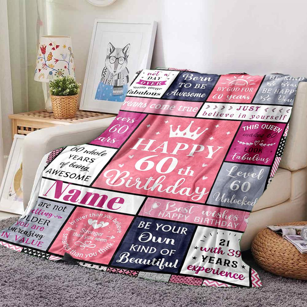Happy 60Th Birthday Celebrating 60 Years Of Awesome Gift Customizable Blanket Name Comfortable Great For Sofa Couch Office Bed Picnics Four Seasons