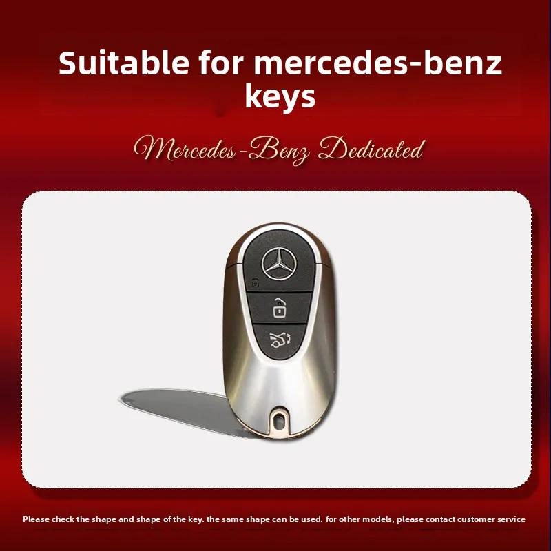 Mercedes Benz Key Fob Cover with Keychain, Pink Genuine Leather Crystal Key Case Protection Shell Fit for 2020