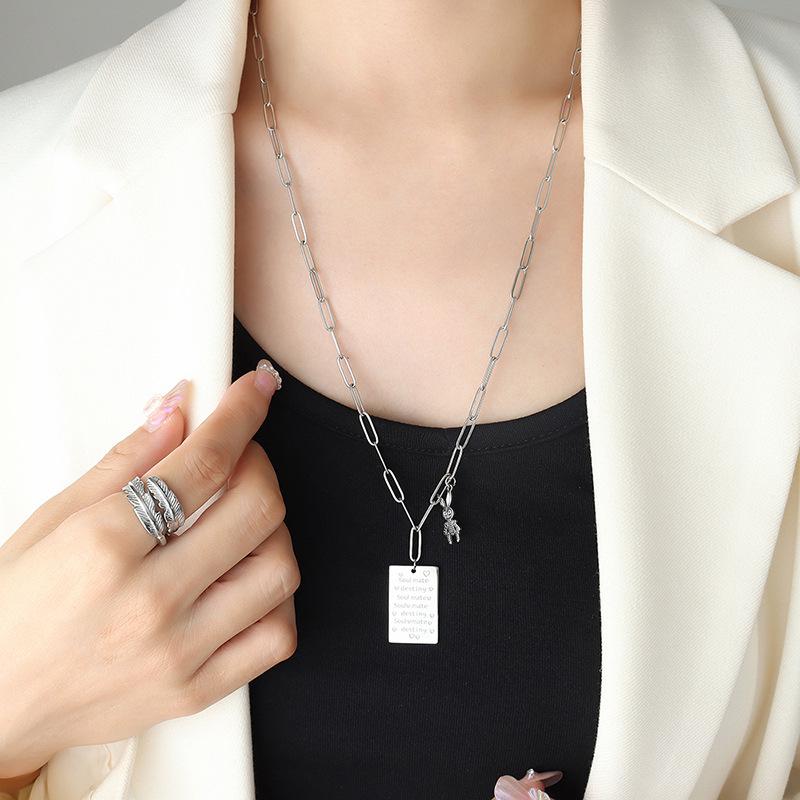 Love Letter Rabbit Pendant Necklace: Rectangle, Long Chain, Fade-Resistant Gold-Plated Titanium Steel.