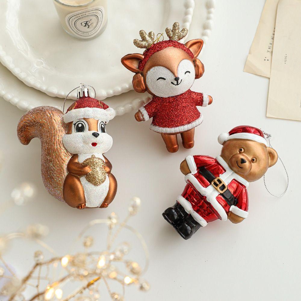Plastic Fox Bear Pendant Colorful Christmas Resin Pendant Christmas Tree Decoration Xmas