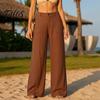 Bequeme Hose Baumwolle Leinen Weites Bein für Damen, Lockerer Knopf Elastischer Bund Arbeitsbund Freizeit Hose, Einfarbige Palazzo mit Taschen
