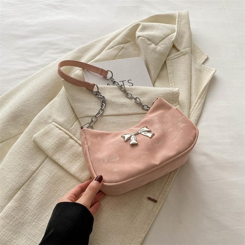 Sweet little fresh bow handbag women's 2025 new trend Korean underarm messenger bag chain shoulder bag