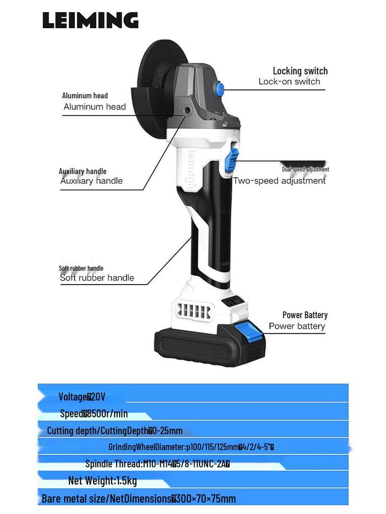 Leiming LS780 Akku-Winkelschleifer bürstenlos mit Lithium-Akku zum Trennen, Schleifen und Polieren