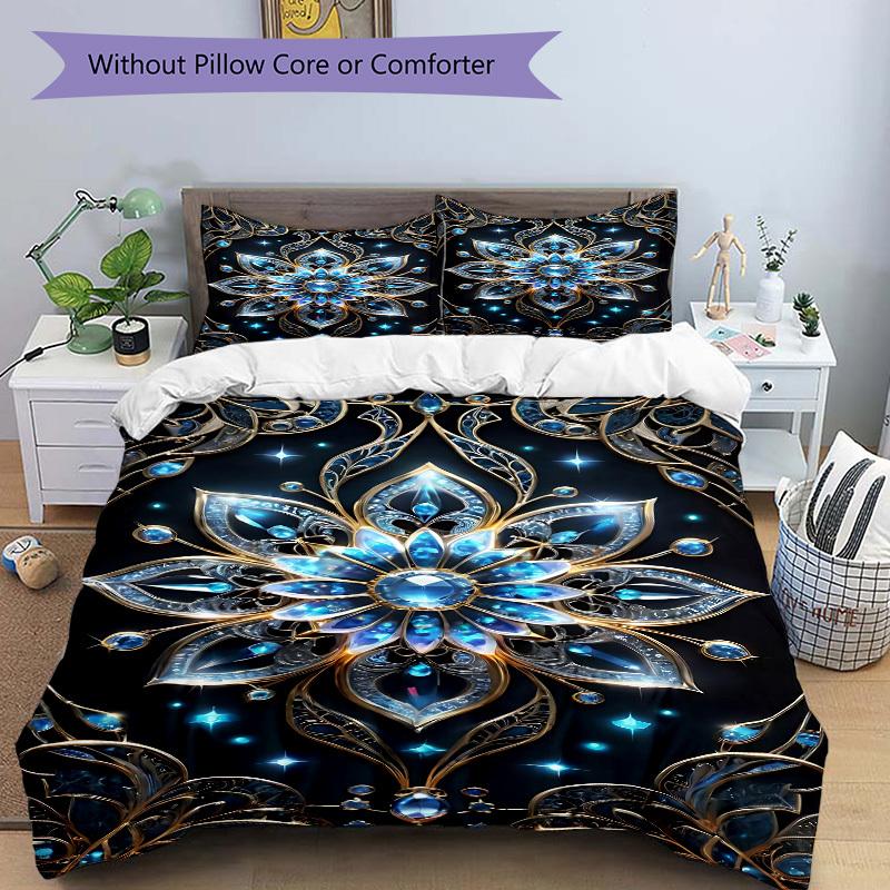 3pcs Gilded Lotus Duvet Cover Set, Cover For Bedroom Guest Room (1 Duvet Cover + 2 Pillowcase, Without Quilt),  Yy250922215