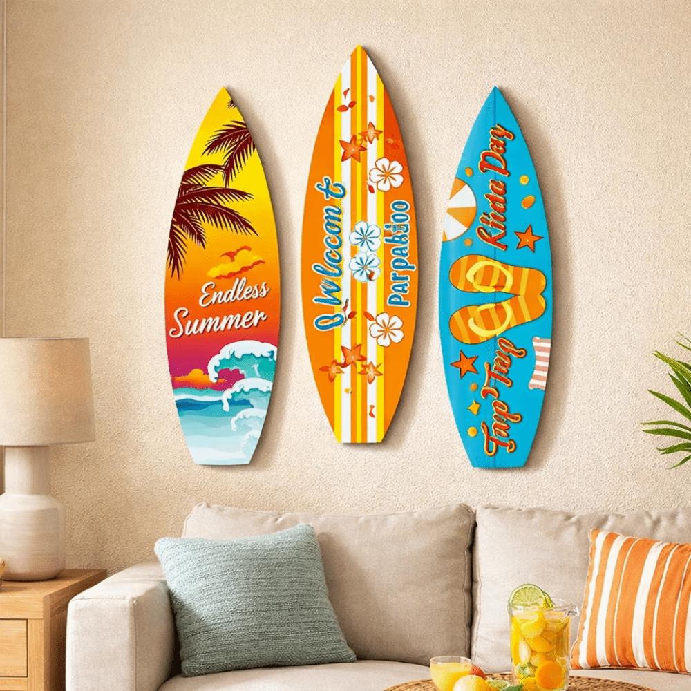 Retro Surfboard Wall Hanging Summer Beach Themed Surfboard Ornaments Summer Home