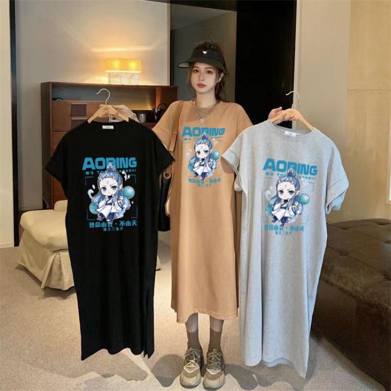 T-shirt Women's Short Sleeves Loose Over The Knee Plus Size Dress Summer Dress