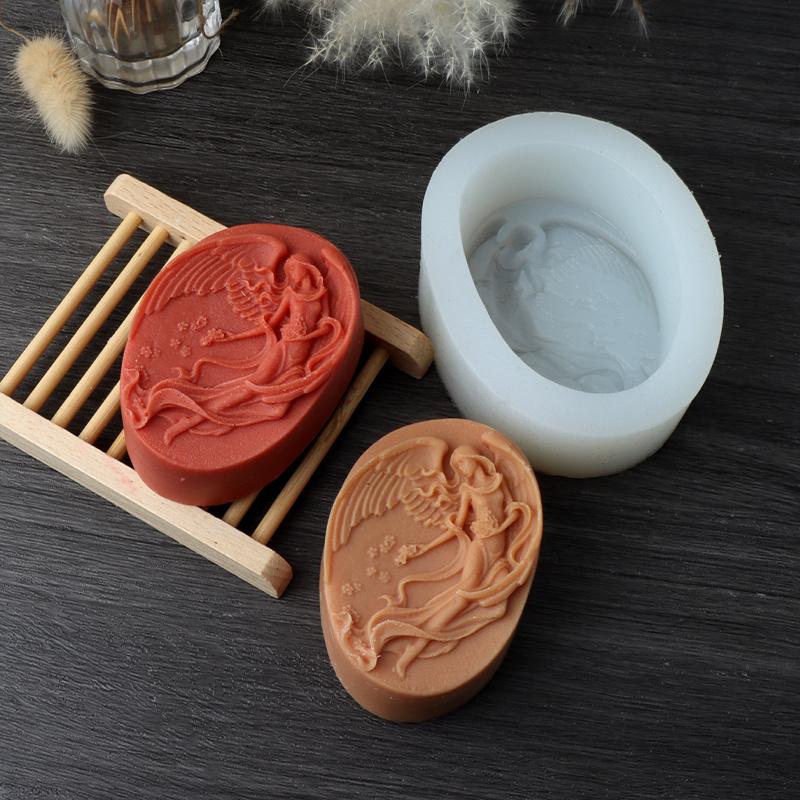 3D Wings Angel Girl Silicone Soap Mold DIY Embossed Flower Girl Candle Resin Plaster Making Tool Mould Cake Decor Gifts