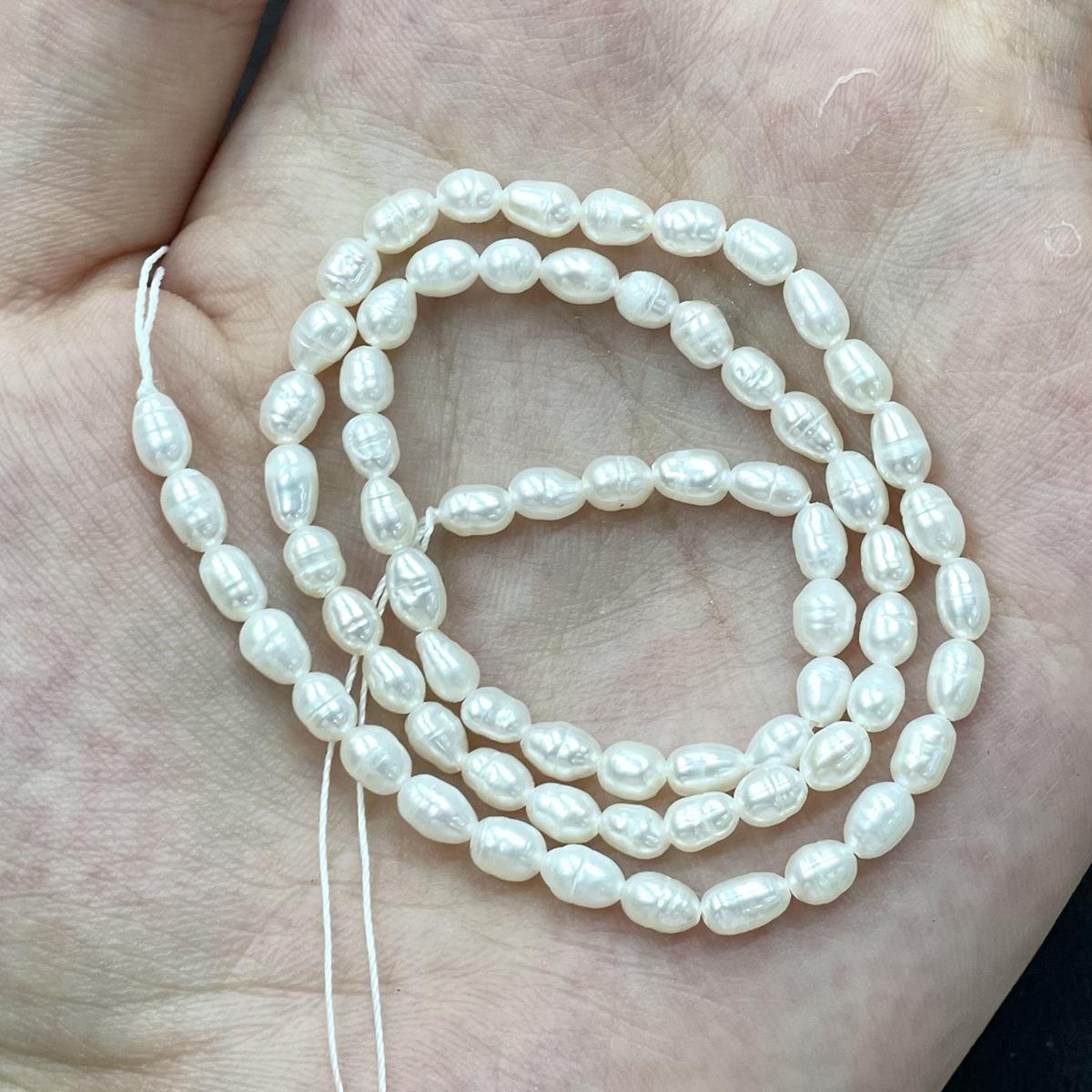 1 Strand Natural White Freshwater Rice Pearl Beads 3-4mm 36cm, Baroque Pearl Loose Beads For DIY Bracelet Necklace Jewelry 1Strand/3-4mm-36cm