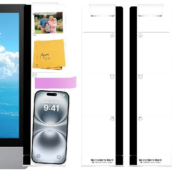 2PCS Monitor Memo Board, Acrylic Sticky Note for Computer Screens,Transparent Side-Mount Memo Panel for Computer Screens, Space-Saving Office