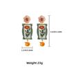 Bohemia Artistic Retro Exquisite Flower Dangle Pastoral Style Alloy Printed Drop Earrings for Women Ladies Jewelry Accessories