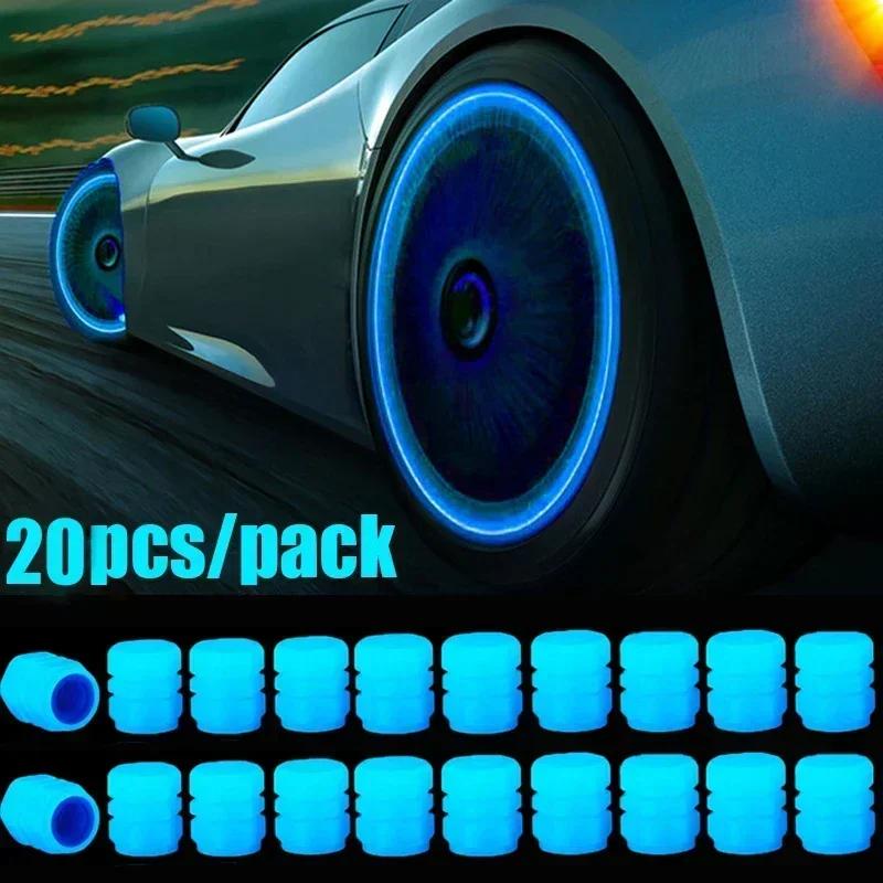 Luminous Tire Valve Caps Motorcycle Bike Wheel Nozzle Dustproof Tyre Valve Stem Fluorescent Night Glowing Decor Car Accessories