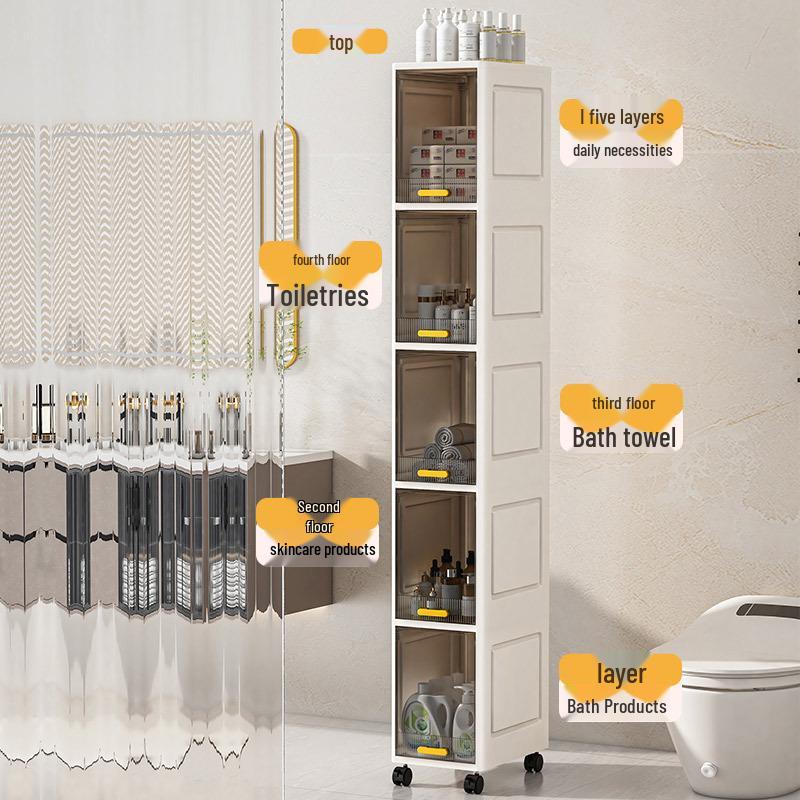 Ultra-Narrow Storage Shelf: Multi-Layer Kitchen, Bathroom Side & Toilet Organizer Cabinet