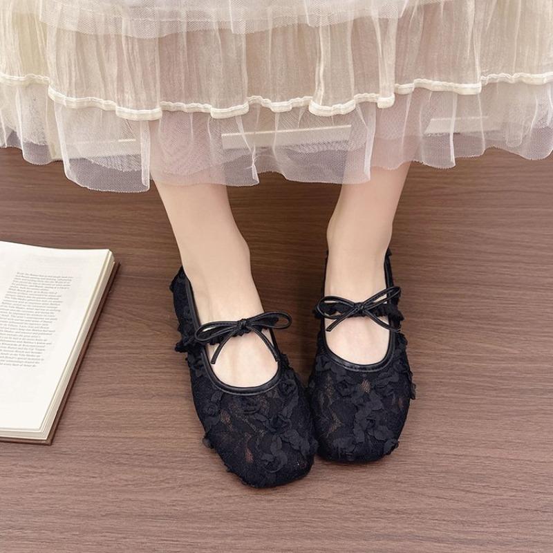Fashion New Flat Shoe Fashion Lace Mesh Women Shoes Breathable Simple Retro Elegant Sandals Classic Temperament Exquisite Mary Jane 2025