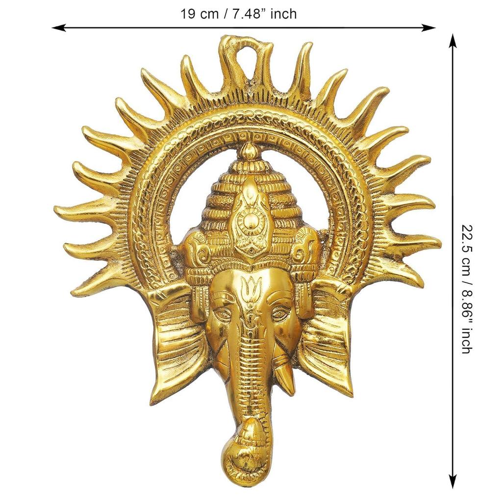 Golden Metal Sun Decorative Ganesha Wall Hanging | Lord Ganesha Statue Wall Art- Decorative Showpiece for Wall Decor