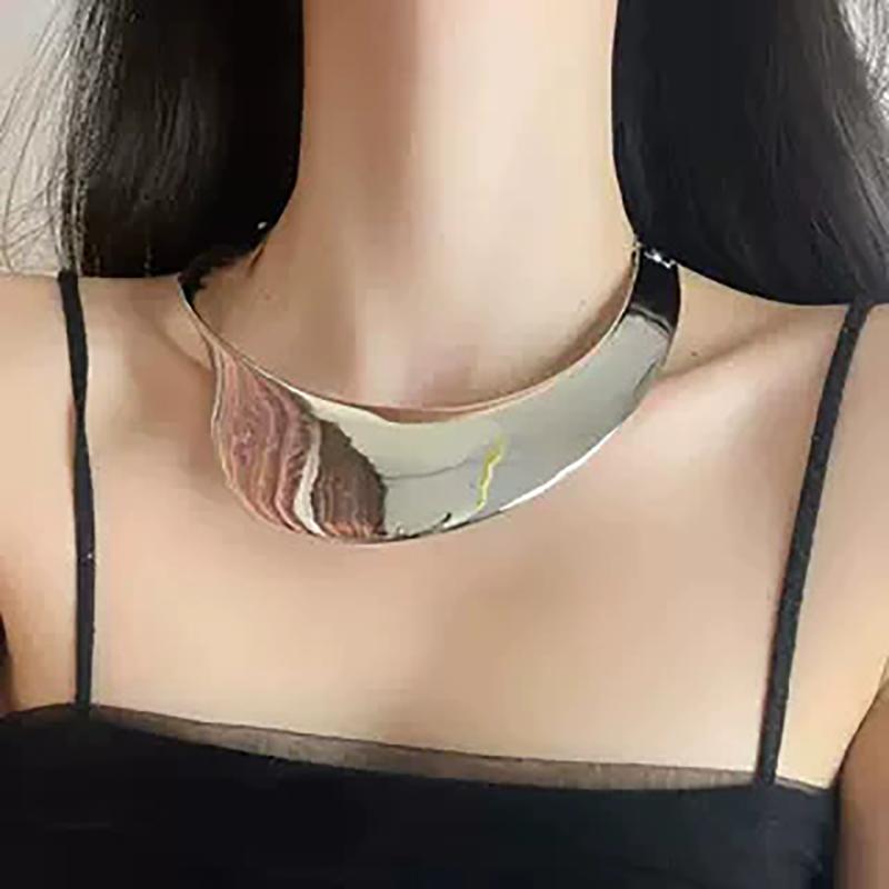 Simple High Grade Punk Exaggerated Glossy Sheet Metal Collar For Women Light Luxury High Grade Choker Party Jewelry Accessories