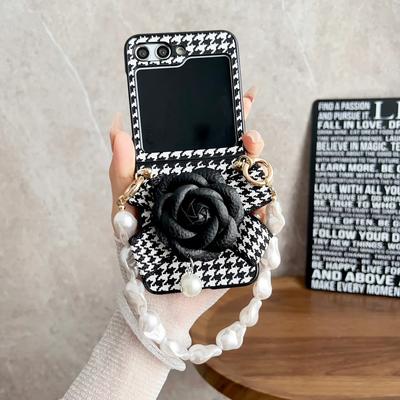 Nowe etui na telefon 3D Flower Houndstooth z bransoletką do Samsung Galaxy Z Flip 6 5 4 3