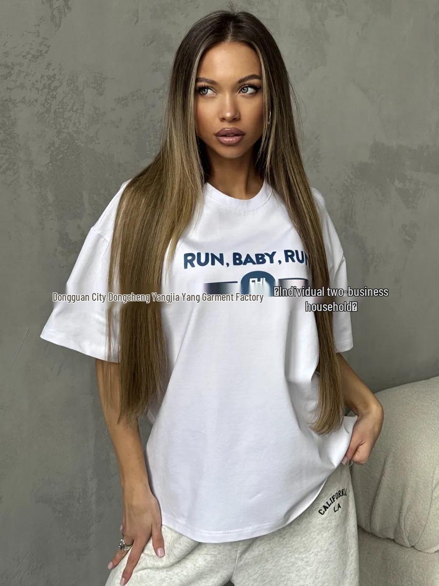 

2025 Summer European & American Hip-Hop Thickened Warmth Letter Print Top XXL белый