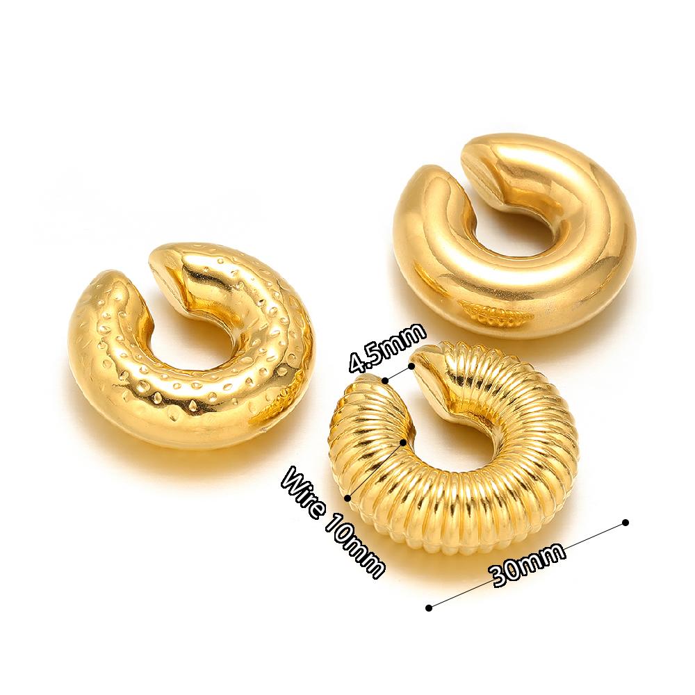 1 Paar Goldfarbe Punk Vintage Klobig Geometrisch Rund Ohr-Manschette Edelstahl Metallstruktur Dick C-Form Nicht-Piercing Ohrklemme