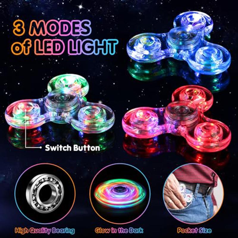 Crystal Luminous Fidget Spinner LED Light up Sensory Fidget Toys for Kids Adults ADHD Stress Anxiety Relief Toys Party Supplies