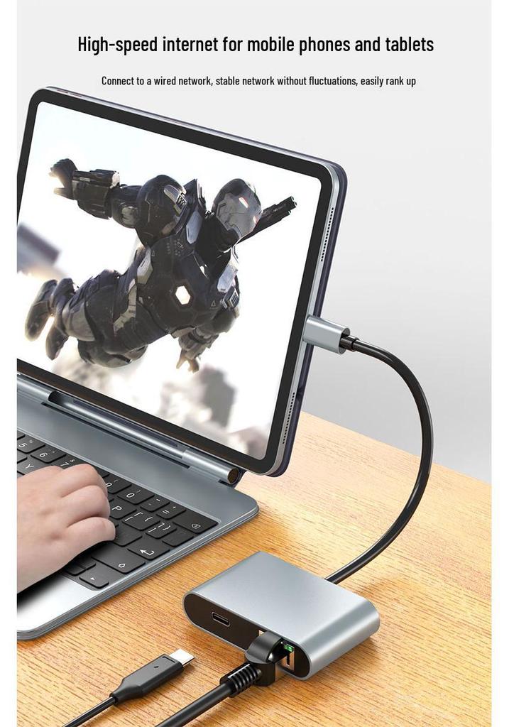 Type-C 60W Gigabit Ethernet Adapter with RJ45 for Fast Charging & Hub Connectivity