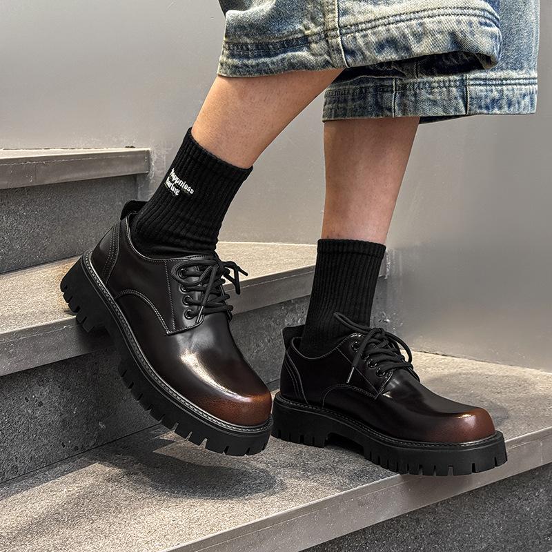 

Мужские туфли дерби, британские кожаные туфли на платформе, повседневная обувь, мужские низкие повседневные универсальные кожаные туфли, увеличивающие рост 3138-X 38 светло-коричневого